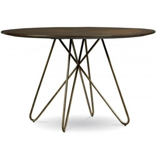 Round Wooden Table With Wrought Iron, Retro Round Coffee Table With Solid Wood Tabletop Metal Legs
