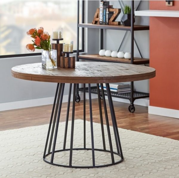 Round Custom Made Metal Dining Table, Wood And Metal Dining Room Set