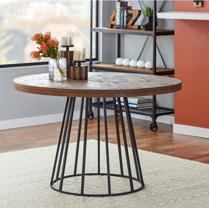 Round Custom Made Metal Dining Table, Round Wooden And Metal Dining Table