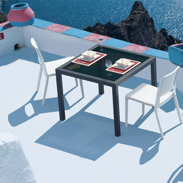 Garden Square Table With Glass Top, Glass Top Table And Chairs For Garden