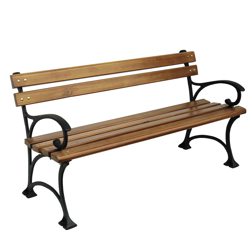 Cast Leg Wooden Bench With Arms Neo, Bench With Arms